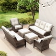 thumbnail image 4 of Meetleisure 6 Piece Wicker Patio Furniture Set, Rattan Chairs with 3-Seater Sofa, Ottomans, High Back, Deep Seating, Wide Armrest, Thick Cushions for Deck Porch, Beige, 4 of 9