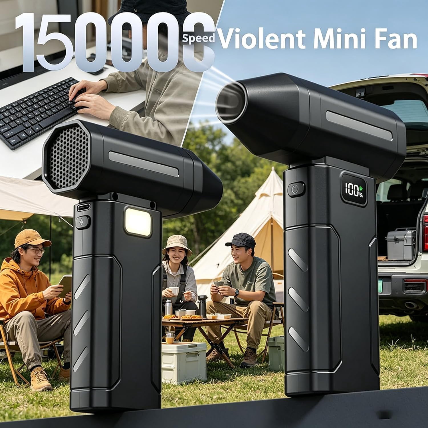 Ultra-Powerful 150,000 Rpm Portable Turbo Fan, Cordless Compressed Air Duster, 5-Gear Adjustable Mini Blower for Computer Cleaning, Keyboard Dusting, Car Detailing, Fast Charging (1)