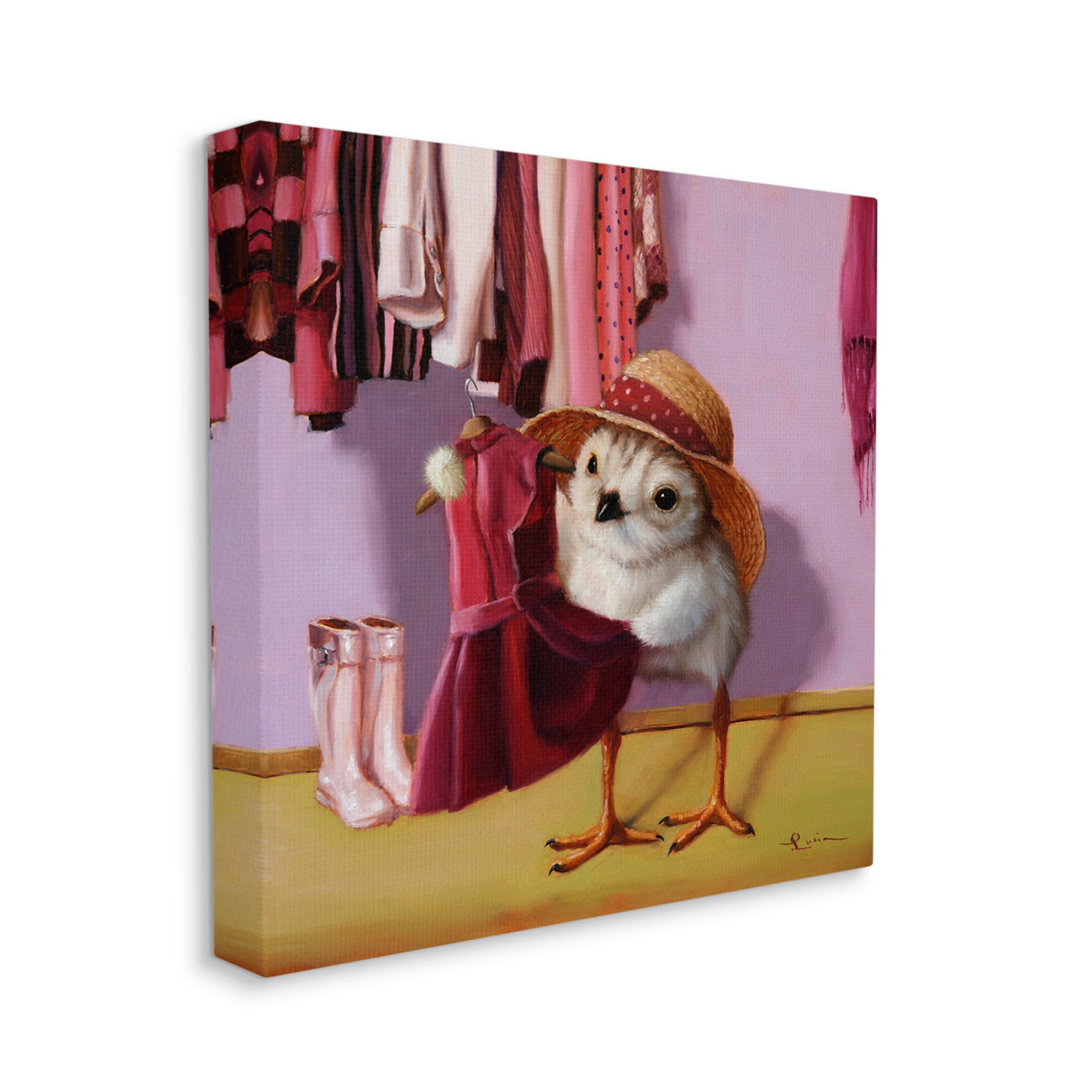 Bird Pink Dressing Room Clothes Animals & Insects Painting Gallery Wrapped Canvas Print Wall Art