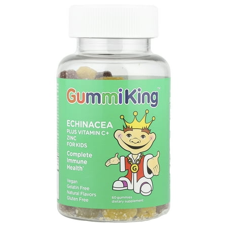 GummiKing Echinacea Plus Vitamin C  Zinc for Kids, Strawberry, Orange, Lemon, Grape, Cherry and Grapefruit, 60 Gummies