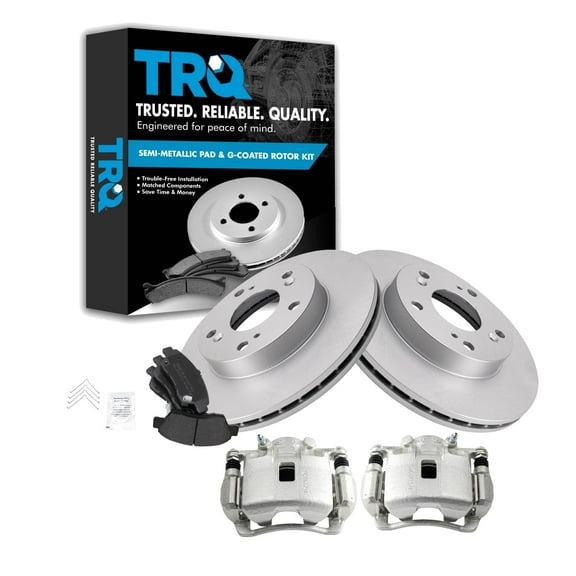 TRQ Front Brake Pad & Rotor Kit Brake Caliper Brake Pads Brake Rotor Semi-Metallic Vented Premium G-Coated Fits Select 2002-2006 Acura RSX