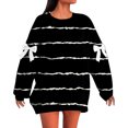 thumbnail image 3 of Women's Solid Color Striped Print Sweatshirt, Elbow Bow Detail Pullover, Thin Line Pattern Top, Long Sleeve Casual Blouse, Decorative Bow Accent Shirt Black L, 3 of 6