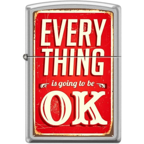 Zippo Lighter- Everything Ok Sign Design Satin Chrome Windproof Lighter #Z5036