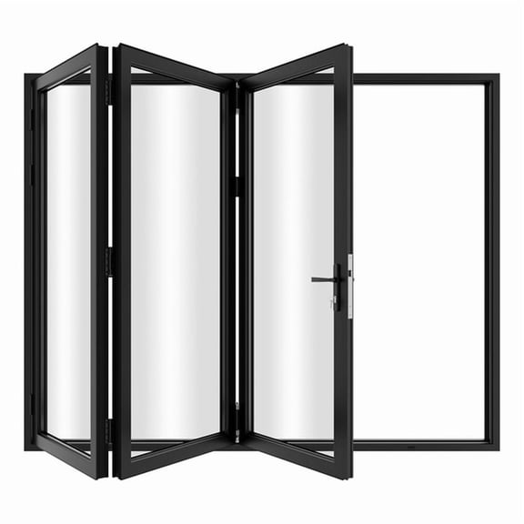 KaMic 96" x 80" 3 Panels Aluminum Folding Doors In Bluck, Folded Out From Right To Left