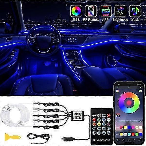 Car Interior LED Strip with Wireless App and Remote Control, RGB 5 in 1 Ambient Lighting Kits with 236 Inch Fiber Optic Elik