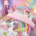 thumbnail image 3 of meiyoeat Cartoon Unicorn Pattern Twin Duvet Cover For Girls,Cute Sequin Print Rainbow Stars Twin Bedding For Kids,Pink Reversible,2-Piece(No Comforter), 3 of 6