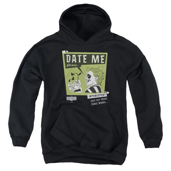 Beetlejuice Beetlejuice Date Me Youth Kids Boy/Girls Pull-Over Hoodie, Black, Small