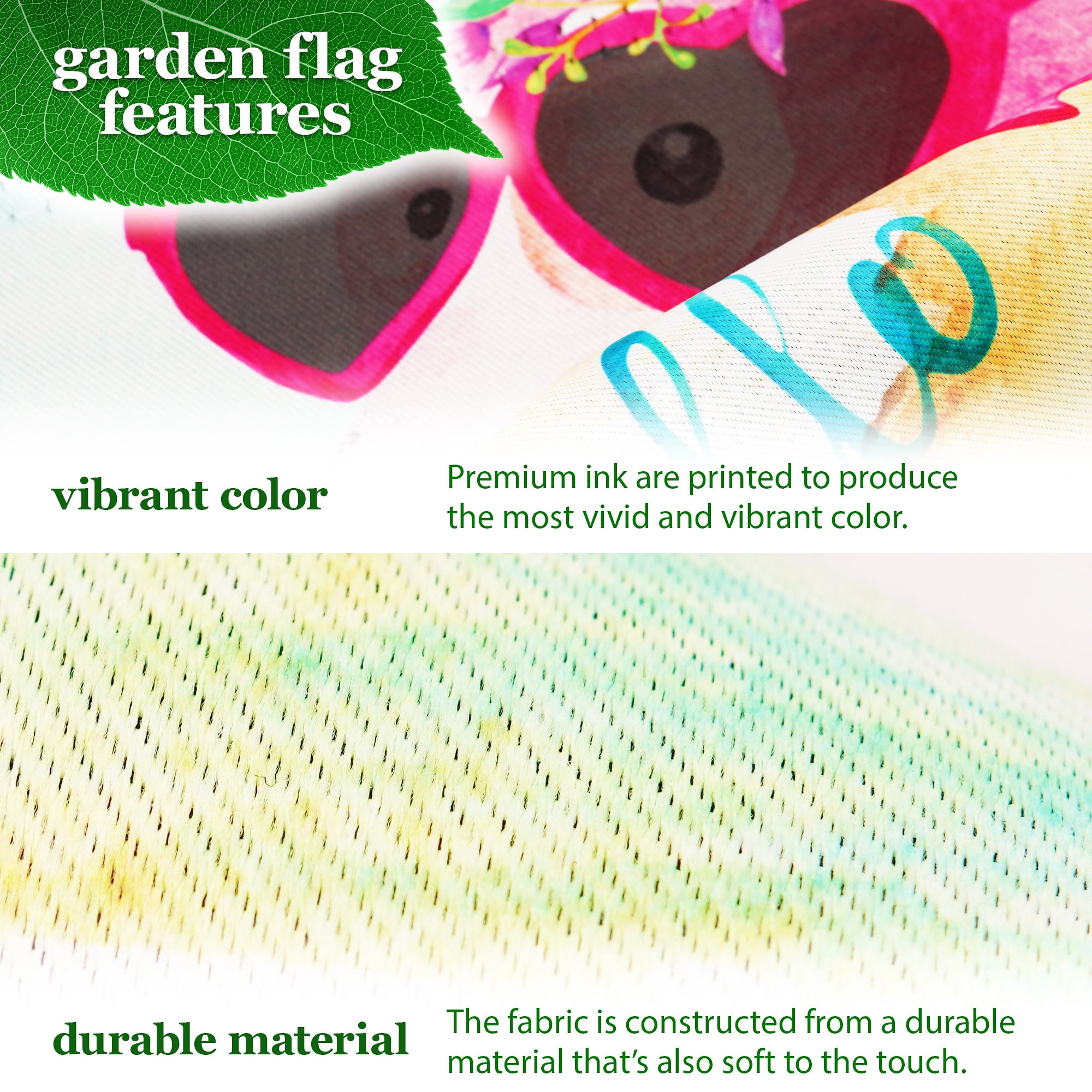 G128 Combo Pack: Garden Flag Stand Black 36 in x 16 in & Garden Flag Summer Decoration Peace Sign Flamingo 12"x18" Double-Sided Blockout Fabric