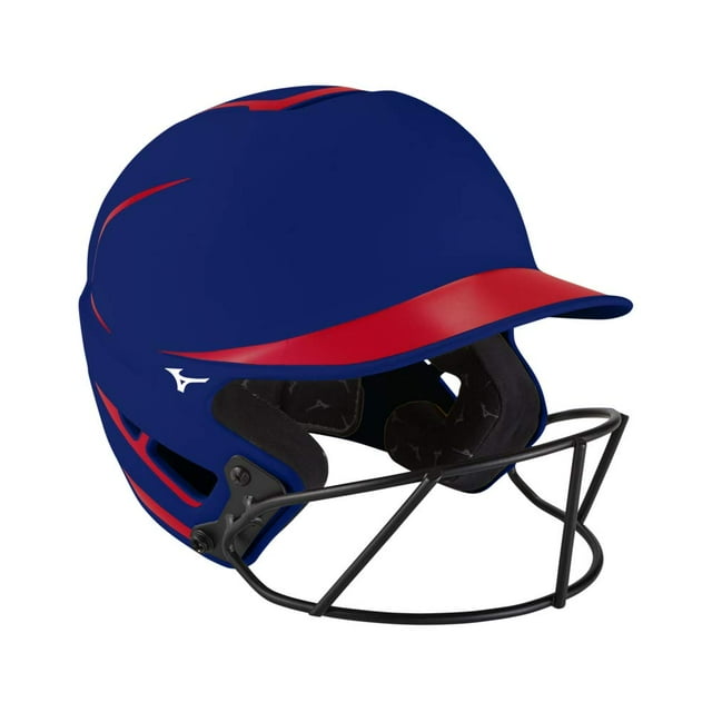 Casco para Bateo de Softbol Fastpitch Mizuno F6 con Mascara Rojo-Azul Marino