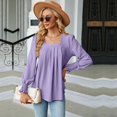 thumbnail image 3 of SWSMCLT Women's Soft Long Sleeve Blouse Summer Fall Top Tunics Casual Loose T Shirt Lightweight Square Neck Bishop Sleeve Purple Large, 3 of 5