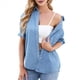 thumbnail image 3 of Camisa Vaquera para Mujer, Estilo Informal de Negocios, con Botones, para el Trabajo, con Mangas Abullonadas, para Verano Azul L, 3 of 10