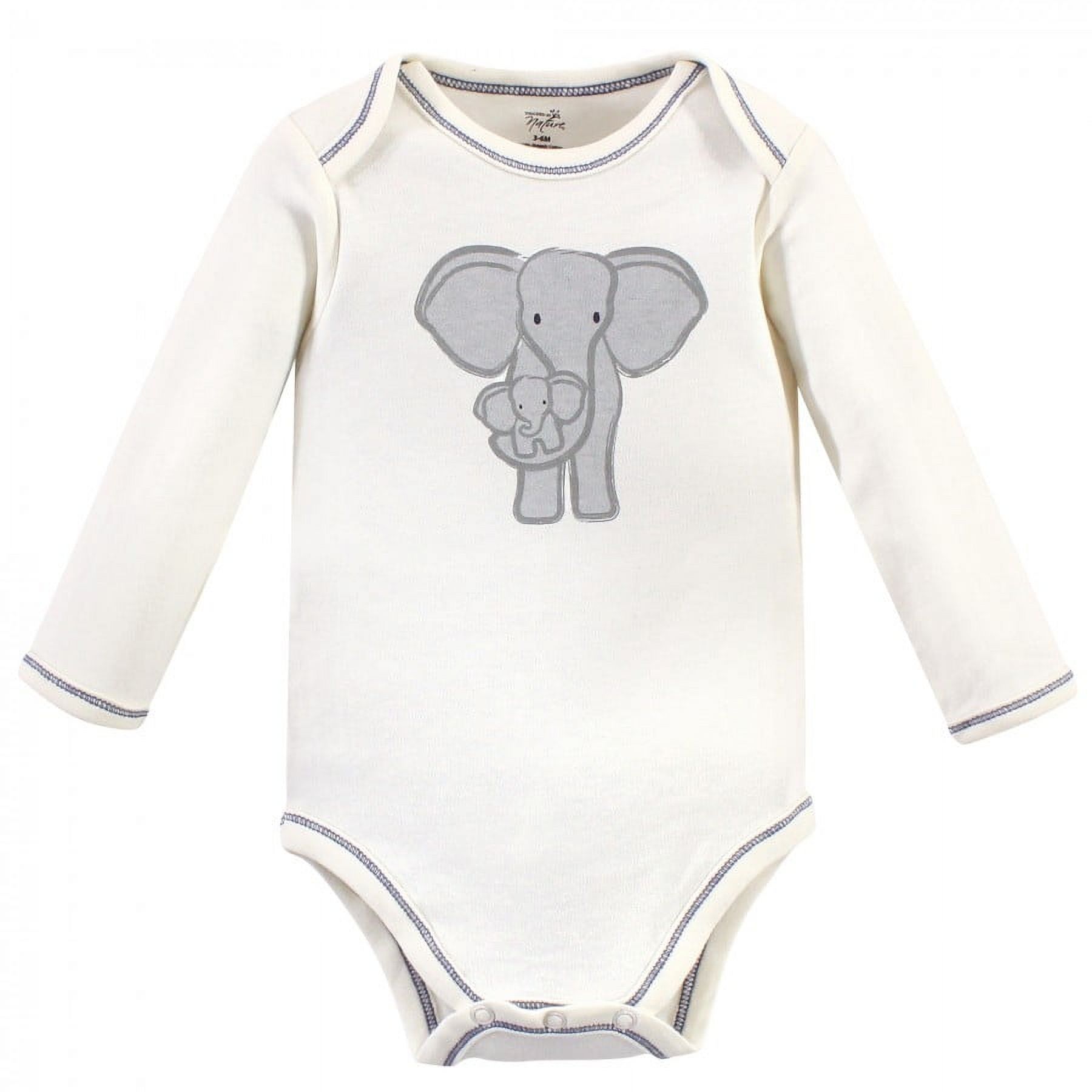Touched by Nature Organic Cotton Long-Sleeve Bodysuits 5pk, Blue Elephant, 9-12 Months