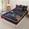 thumbnail image 2 of Manfei Classic Train Zipper Full Size Comforter Sets with Fitted Sheet and 2 Pillowcases,Dreamy Railway Zipper Bedding Set,Blue Pink,Black Reversible,4pcs, 2 of 8