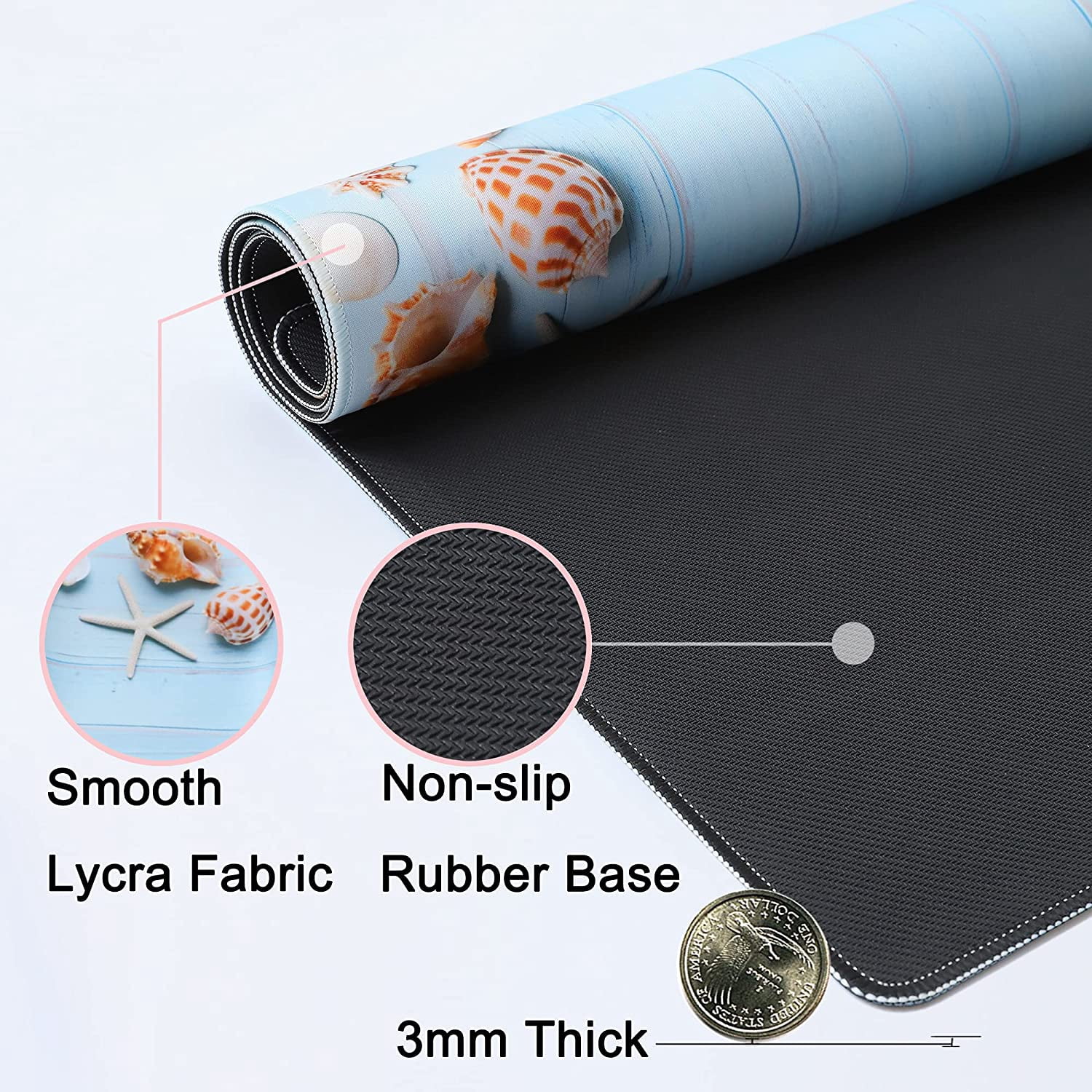 Desk Mat,Large Mouse Pad 35''×15.6''×0.12'' XXL Extended Gaming Mouse Pad Mat with Non-Slip Base Stitched Eges Mousepad for Computer,Office,Keyboard and Laptop - Sea Shell