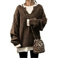 thumbnail image 3 of Women's Winter Chunky V Neck Long Sleeve Loose Cable Knit Sweater Pullover, 3 of 3