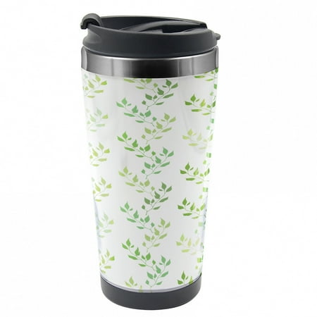 

Leaf Travel Mug Symmetrical Olive Leaves Steel Thermal Cup 16 oz by Ambesonne