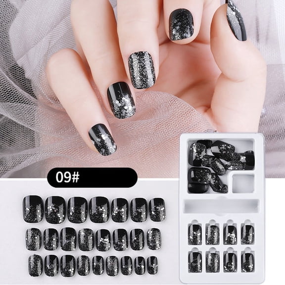 24PCS Reusable Full Cover False Nail Tips Stick On Manicure Set for Women