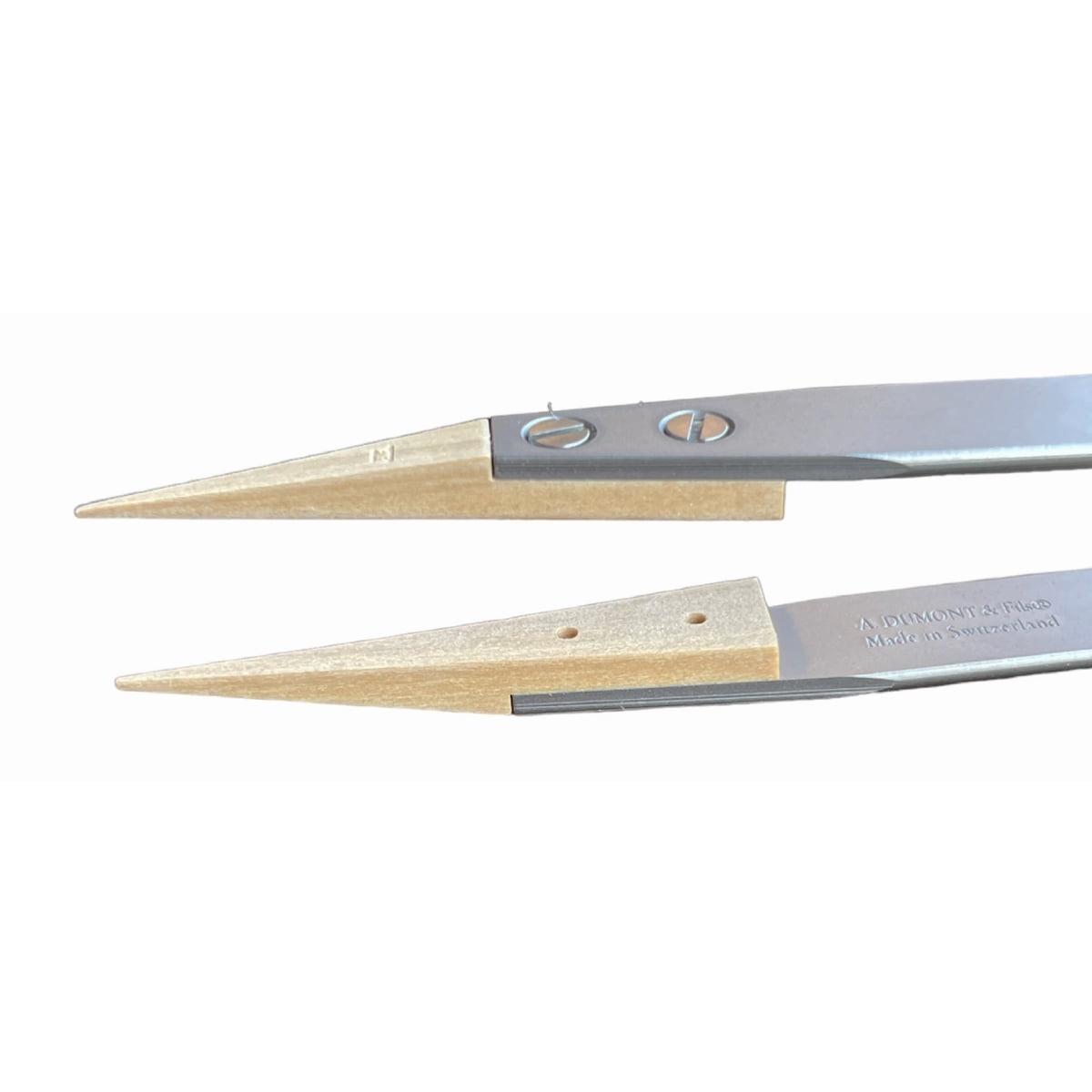 Dumont Dumoxel tweezer 159 with wooden tips for scratch-sensitive components 110 mm