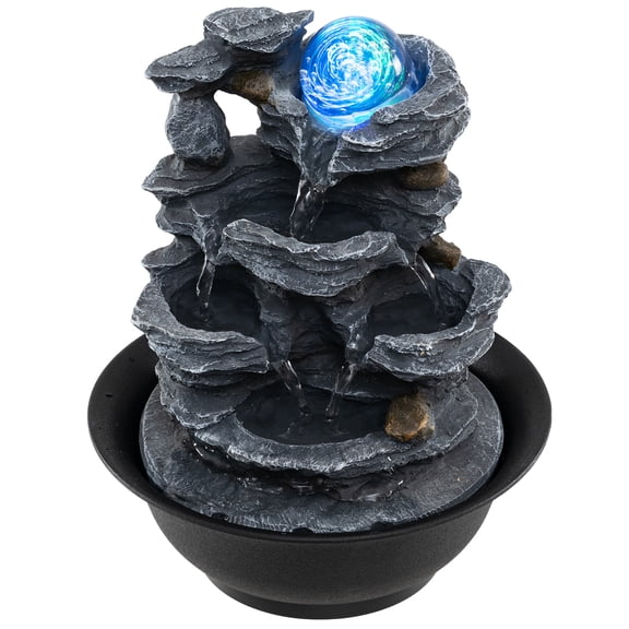 Gymax Tabletop Water Fountain w/Rolling Crystal Ball Color-Changing LED Light Pump