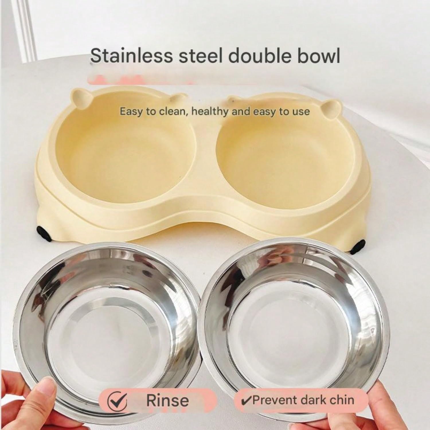 Stainless Steel Pet Bowl, Tilted Anti-Slip Feeding Station for Cats & Dogs, Easy to Clean & Helps Prevent Dark Chin (Gray, 600ml)