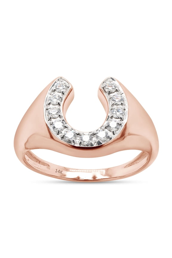 1/3 Carat Round Cut Lab Created Moissanite Diamond Horseshoe Statement Ring In 14K Solid Rose Gold Jewelry For Men (G-H Color, VVS1 Clarity, 0.33 Cttw)-8