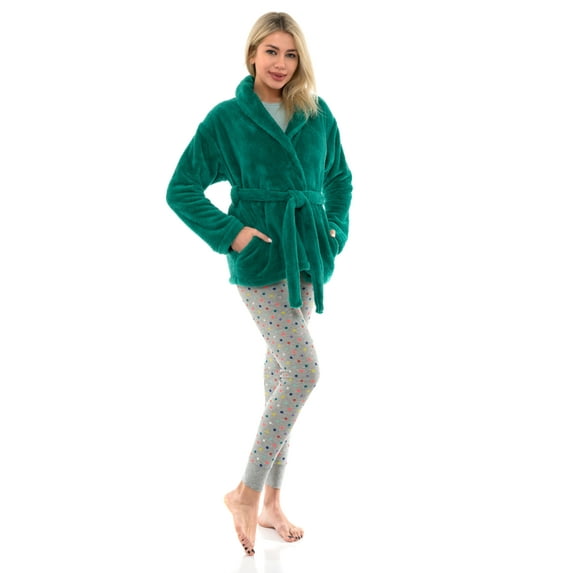 TowelSelections Women's Bed Jacket Fleece Cardigan Cuddly Robe Large/X-Large Green Lake
