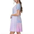 thumbnail image 2 of Picia Rainbow Unicorn Party Pattern Women's Short Sleeve Summer Dress Pleated Loose Swing Knee Length Short Sleeve Swing Dresses, 2 of 6