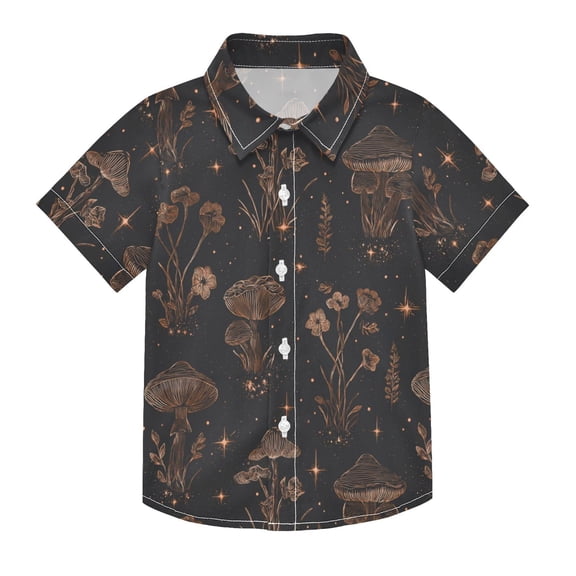 Boys Button-Down Shirt Short Sleeve Shirt Tops for 3Y Mushrooms and Glittering Stars