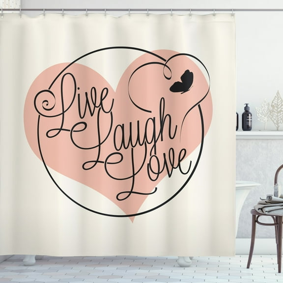 Ambesonne Live Laugh Love Shower Curtain, Heart Butterfly, 69"Wx75"L, Pale Pink Black White