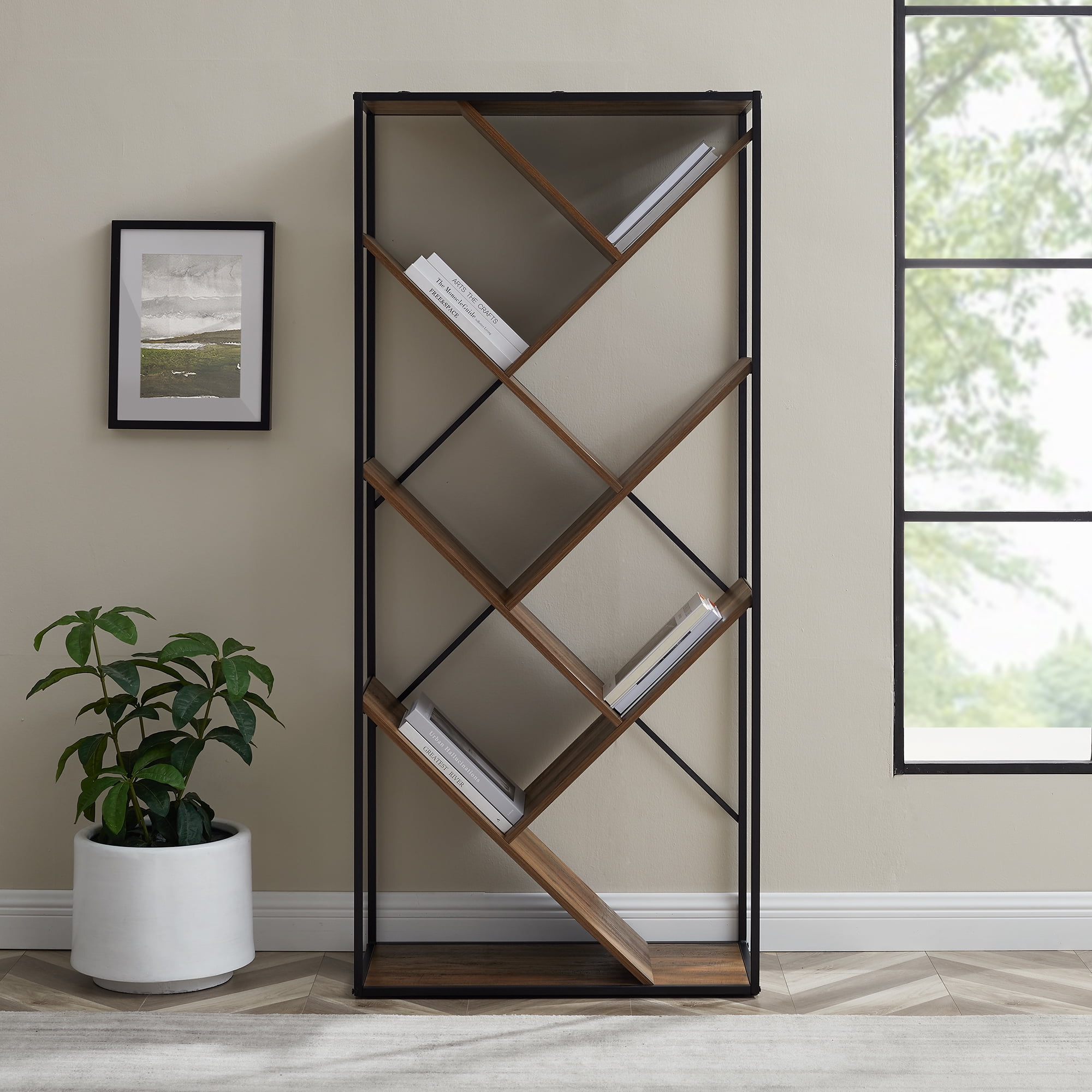 Manor Park Neil Modern Angled Bookcase, Reclaimed Barnwood