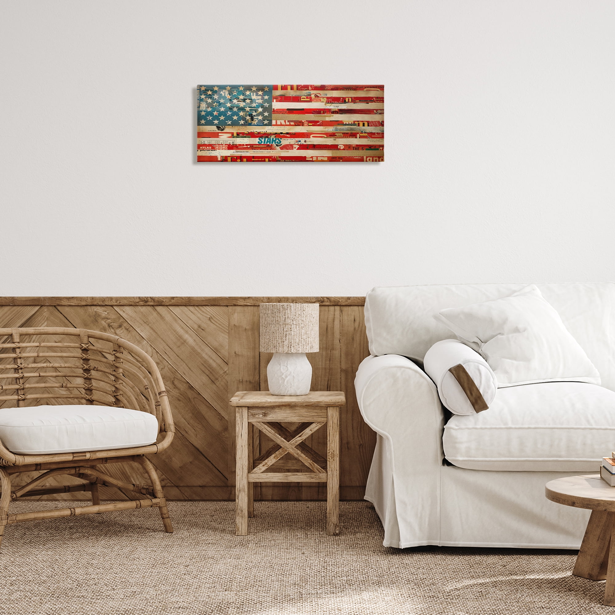 Stupell Industries Patriotic Collaged Flag Patriotic Painting Wrapped Canvas Art Print Wall Art, 24 x 10