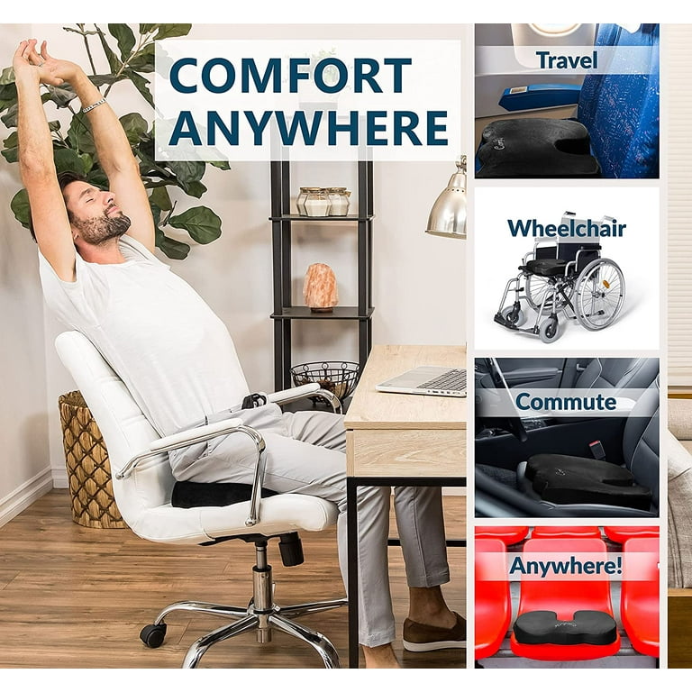 Tektrum Orthopedic Cool Gel Enhanced Seat Cushion, Gel Memory Foam Coccyx  Cushion for Back Pain, Sciatica, Tailbone, Prostate, Sitting Long Hours 