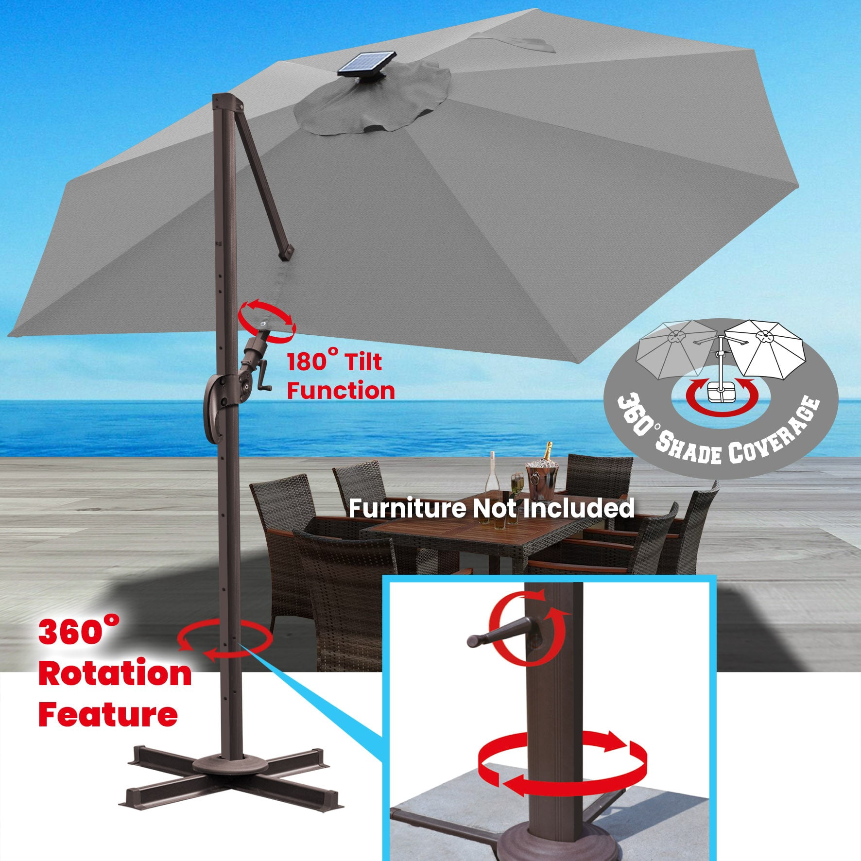 SUNRISEUMBRELLA 11'Deluxe Hanging umbrella with lights(Charcoa)