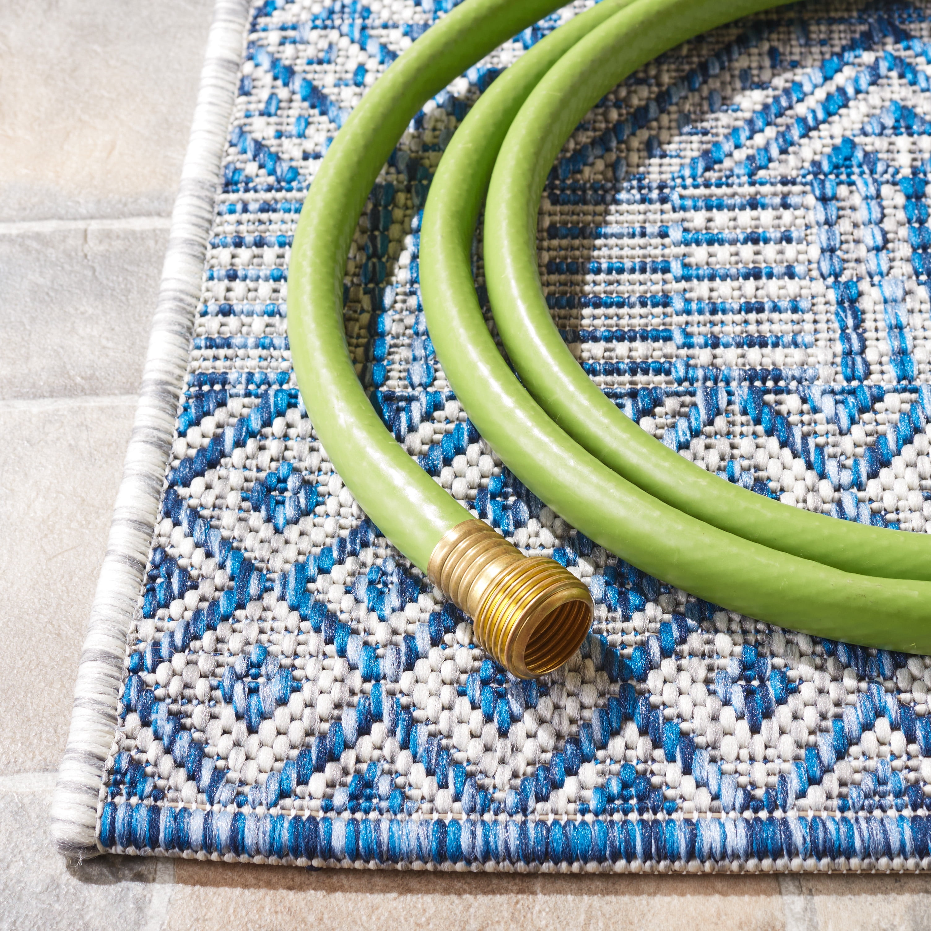 SAFAVIEH Courtyard Evander Geometric Indoor/Outdoor Runner Rug, Gray/Blue, 2'3" x 16'