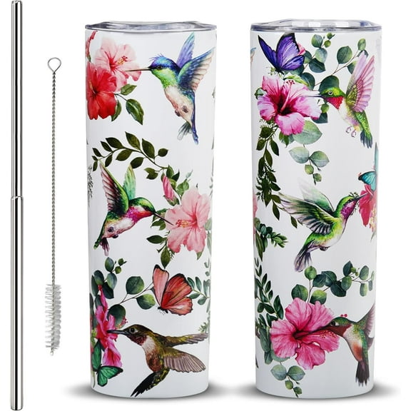 Hummingbird Tumbler, Hummingbird Gifts for Women 20 Oz Skinny Tumbler with Lid and Straw Stainless Steel Hummingbird Skinny Tumbler Double Wall Vacuum Insulated Hummingbird Slim Cup