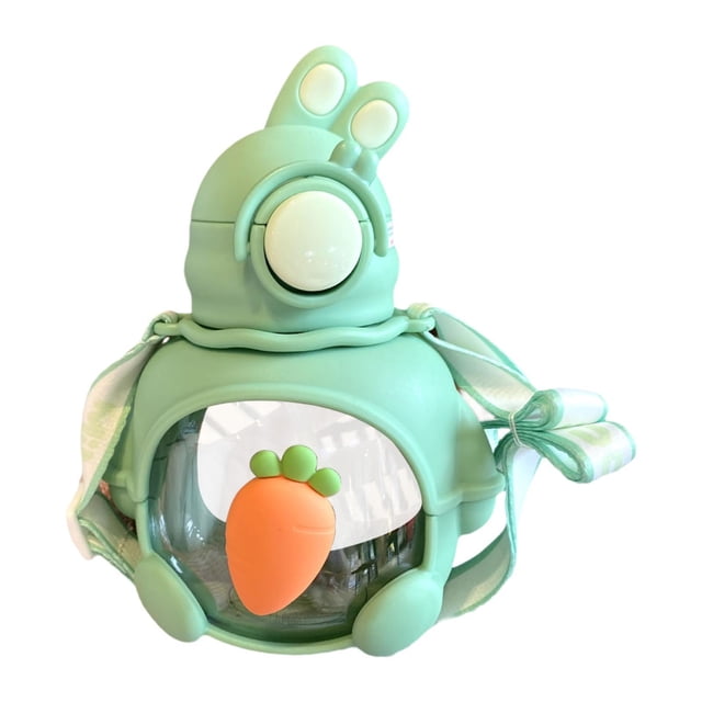 Botella de agua de conejo para niños, botella para beber agua, taza para beber de 690ml, taza ligera y bonita con pajita para barriga grande para Verde