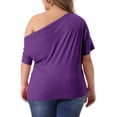 thumbnail image 3 of Agnes Orinda Women's Plus Size Tops Solid One Shoulder Short Sleeve Casual Blouses 2X Dark Purple, 3 of 6