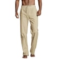 thumbnail image 1 of Pantalones casuales lisos de hombre, largos, rectos, con cordón y bolsillos - Poliéster, cómodos/elásticos, ropa de verano, se ajustan a la talla real, 1 of 7