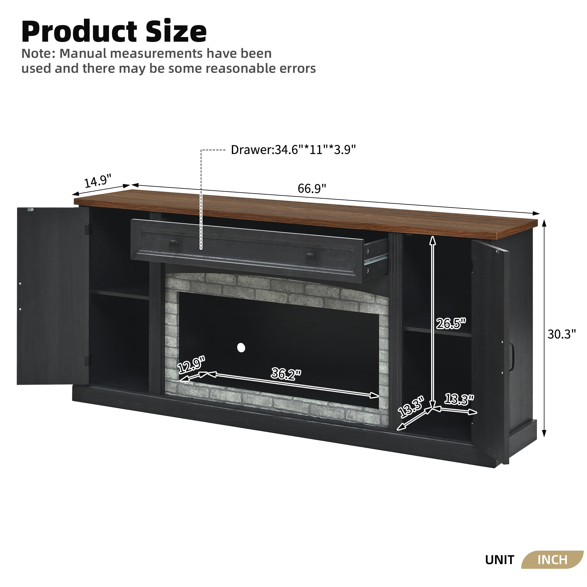 Homy Casa 67" Farmhouse TV Stand for 75" TVs, Media Console with Storage, Black