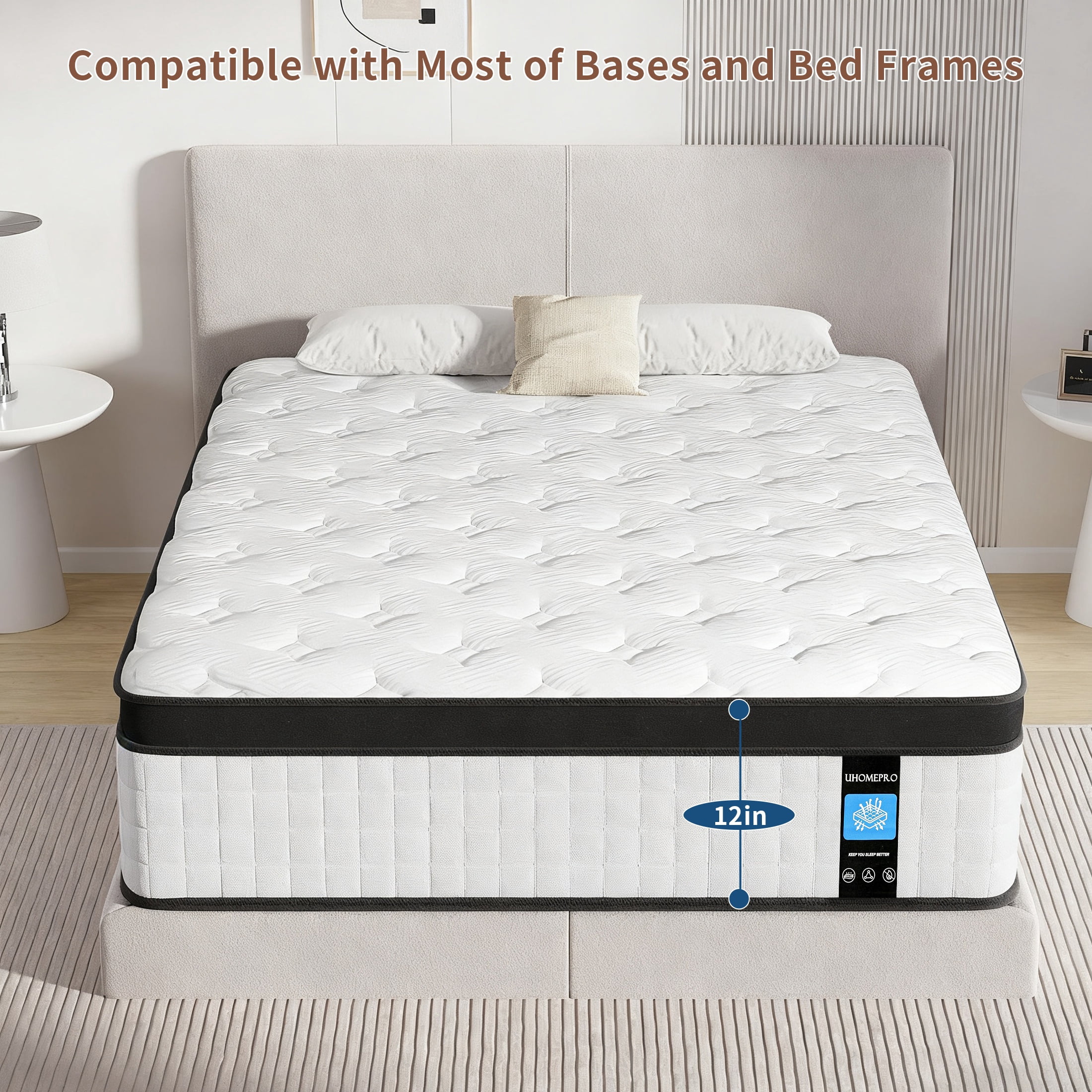 12 Inch Full Mattress, LEGAHOME Hybrid Mattress in a Box, Cooling Gel Memory Foam Mattress, Full Size Individual Pocket Spring Knitted Cover Mattress, Medium Firm, White