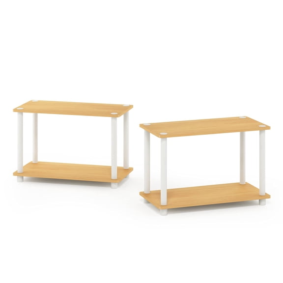 Pemberly Row Turn-N-Tube Wood 2-Tier Shelves End Table Set in Natural (Set of 2)