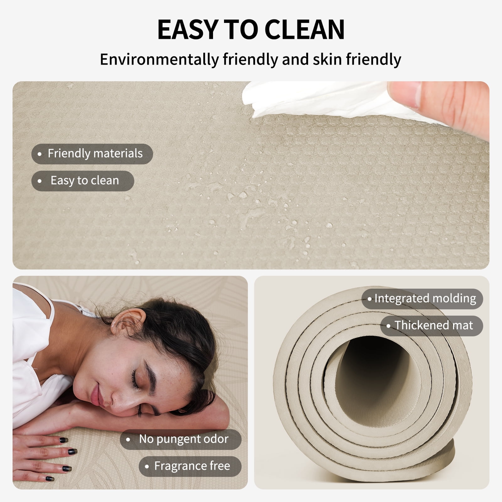 4W Wide Yoga Mats, Extra Large 35" x 72" Pilates Matt, 10mm Thick Non Slip, TPE Tear-Resistant Exercise Mats for Home Workouts (Beige)
