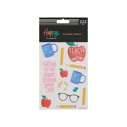 Happy Planner, 10 Sheet Sticker Pack, Playful Icons Teacher, 222 Stickers
