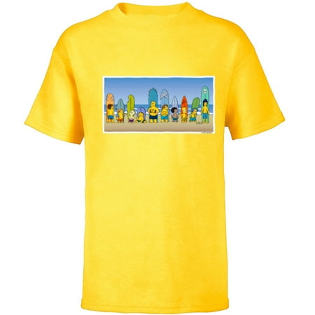 The Simpsons Isle Style Beach Surfing Bart and the Crew – Short Sleeve T-Shirt for Kids – Customized-Yellow