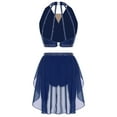 thumbnail image 2 of Sholeno Women's Lyrical Dance Outfits Halter Sleeveless Shiny Dance Crop Top with Skirt Dancewear Navy Blue S, 2 of 6