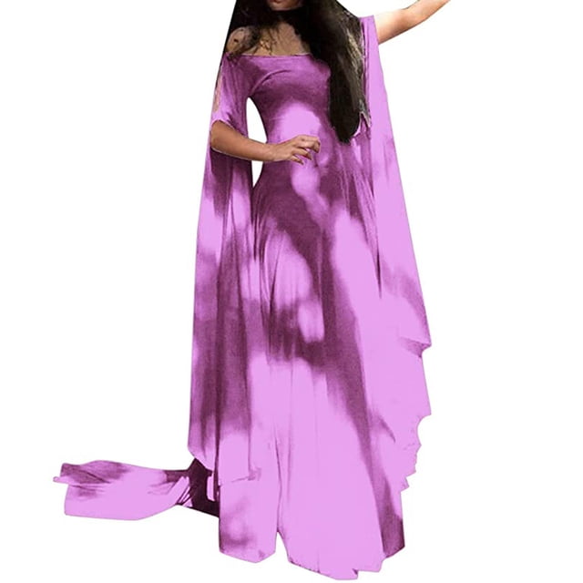 Yuyuzo Robe Maxi Médiévale pour Femmes Grande Taille Renaissance Vintage à Manches Évasées à Encolure Dégagée Robe de Couleur Unie