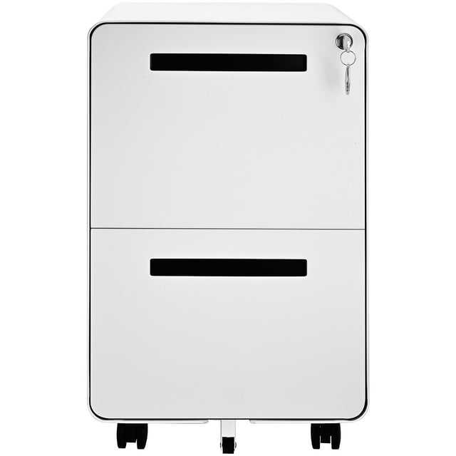 25.4" Deep 2-Drawer Filing Cabinet, Mobile Steel Pedestal Vertical File Cabinet with Lock and 5 Wheels for Home Office, Round Edge