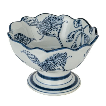 Creative Co-Op Botanical Bliss Stoneware Bowl, Blue and White