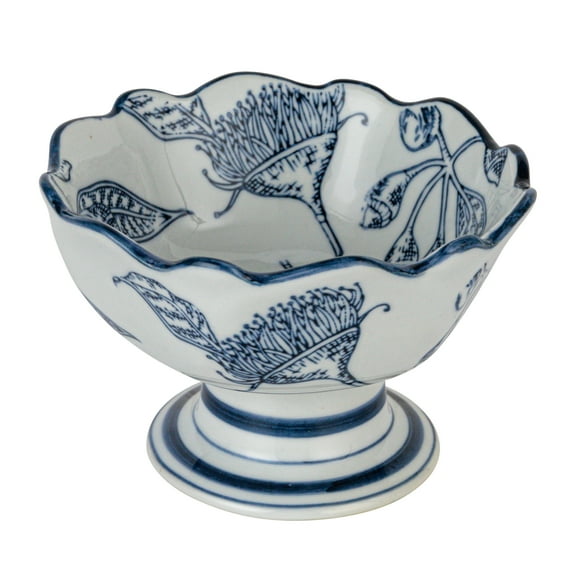 Creative Co-Op Botanical Bliss Stoneware Bowl, Blue and White
