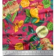 thumbnail image 1 of Soimoi Pink Cotton Poplin Fabric Lemon Slice,Leaves & Floral Decor Fabric Printed BTY 42 Inch Wide, 1 of 1